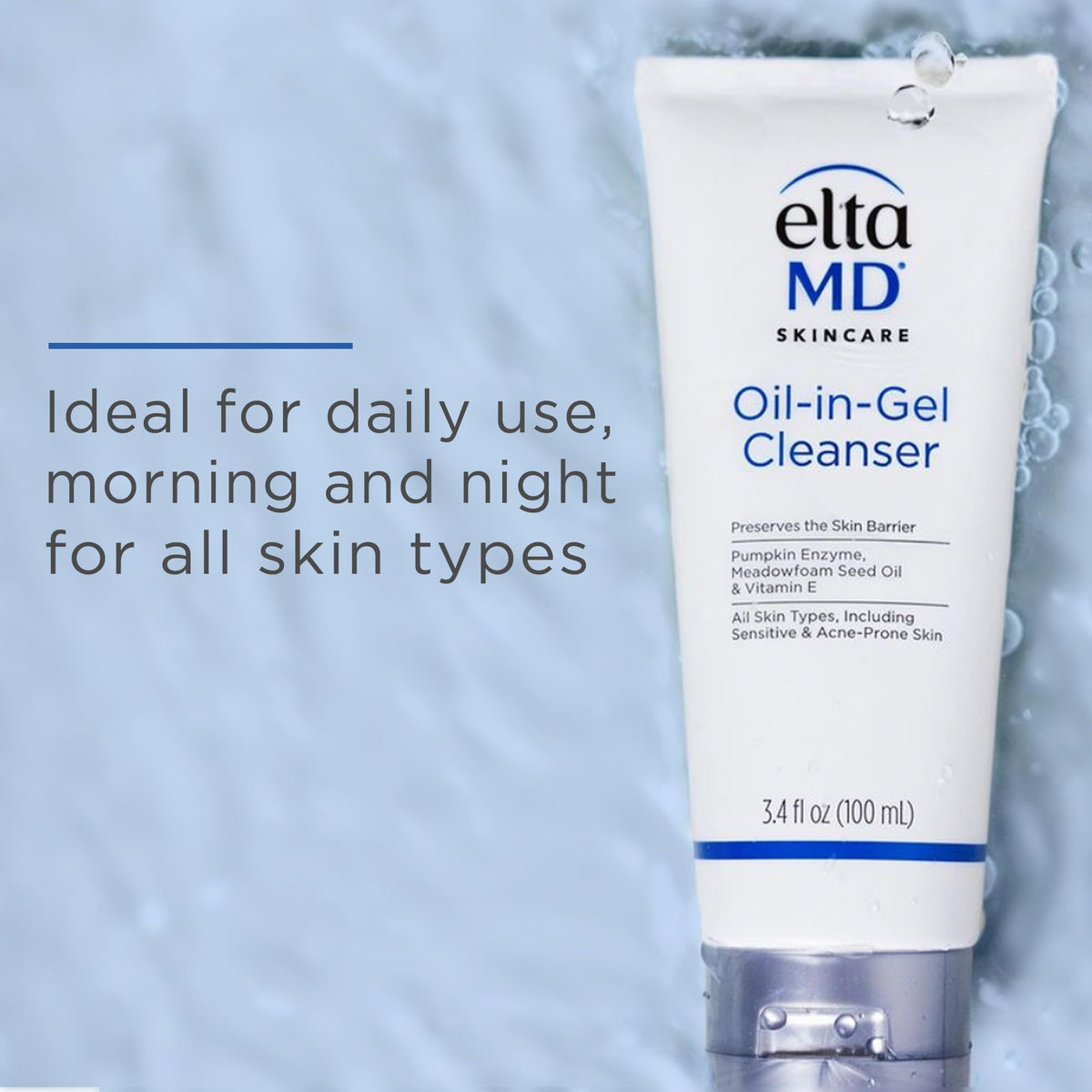 EltaMD oil-in-gel removing sunscreen from face and neck for gentle cleansing