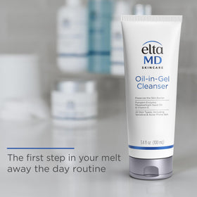 EltaMD oil-in-gel gel-to-oil texture close-up illustrating smooth transformation