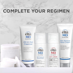EltaMD label detail showing ingredient highlights and skin-support benefit