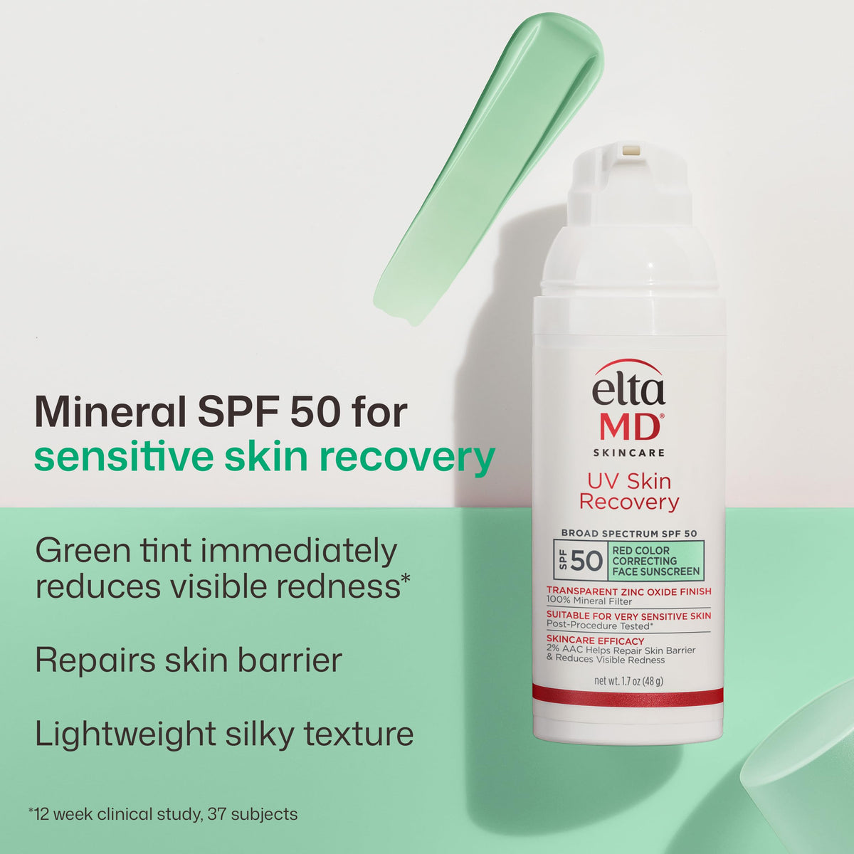 Close-up of EltaMD label highlighting product identity and calm benefit