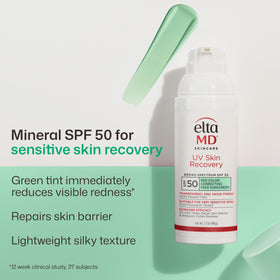 Close-up of EltaMD label highlighting product identity and calm benefit