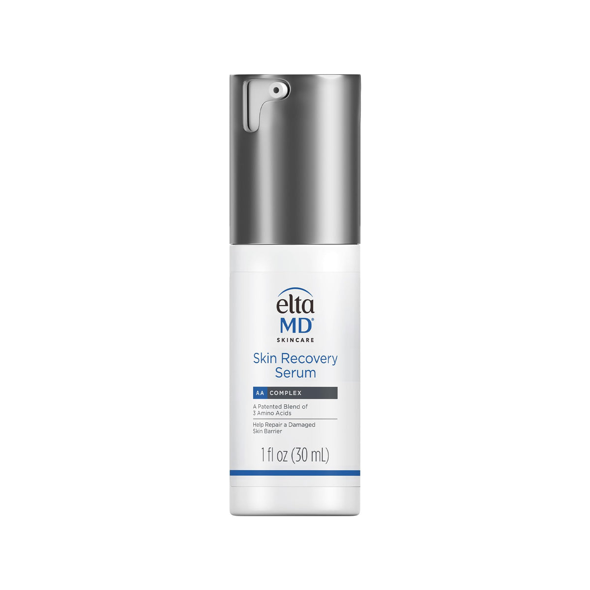 EltaMD front packaging showing the serum pump and branding for quick identification and trust