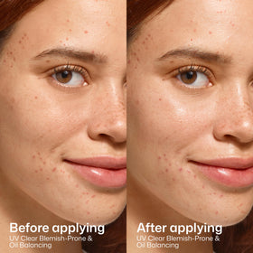 EltaMD applied under makeup demonstrating non-greasy layering advantage