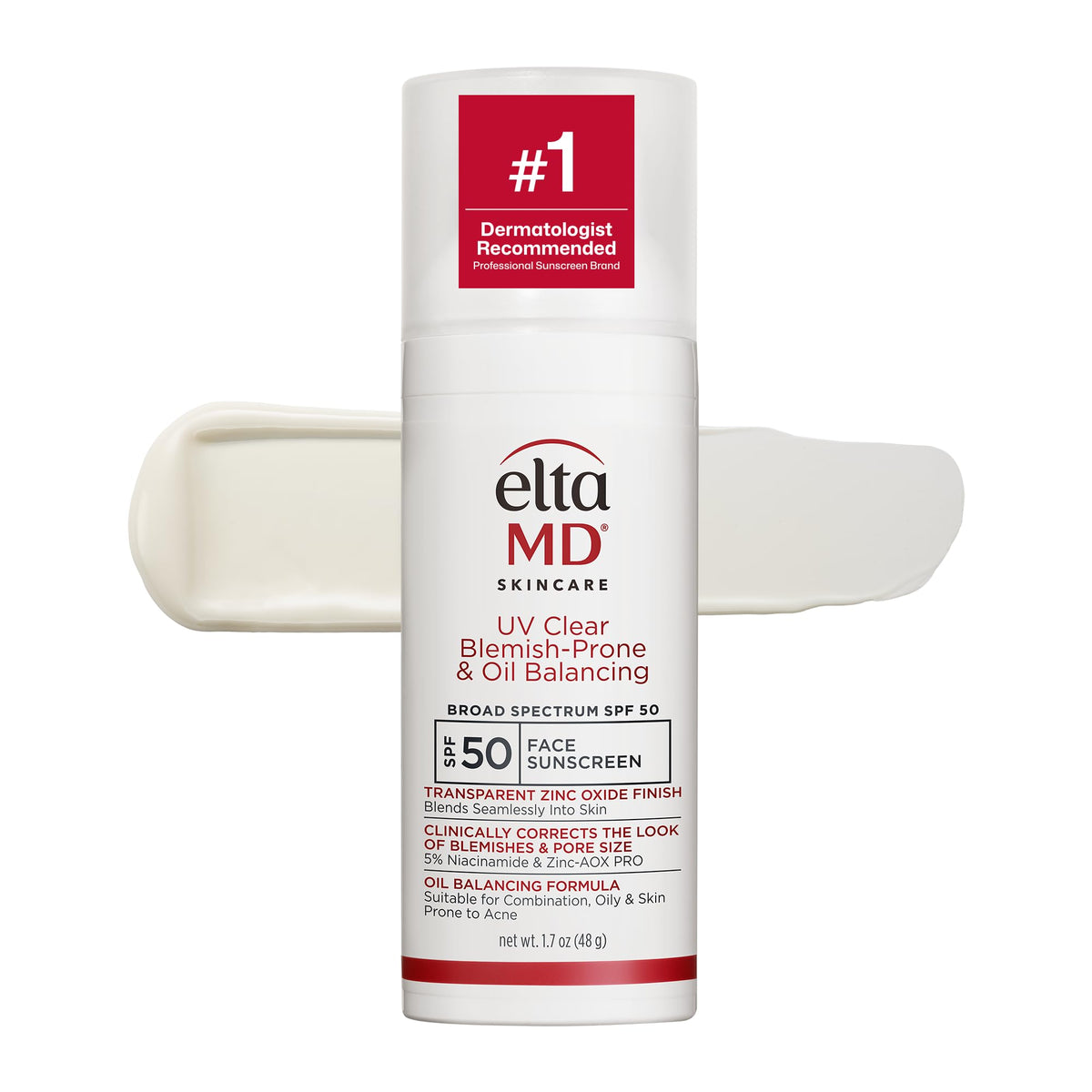 EltaMD front packaging showing SPF 50 and blemish-control benefits