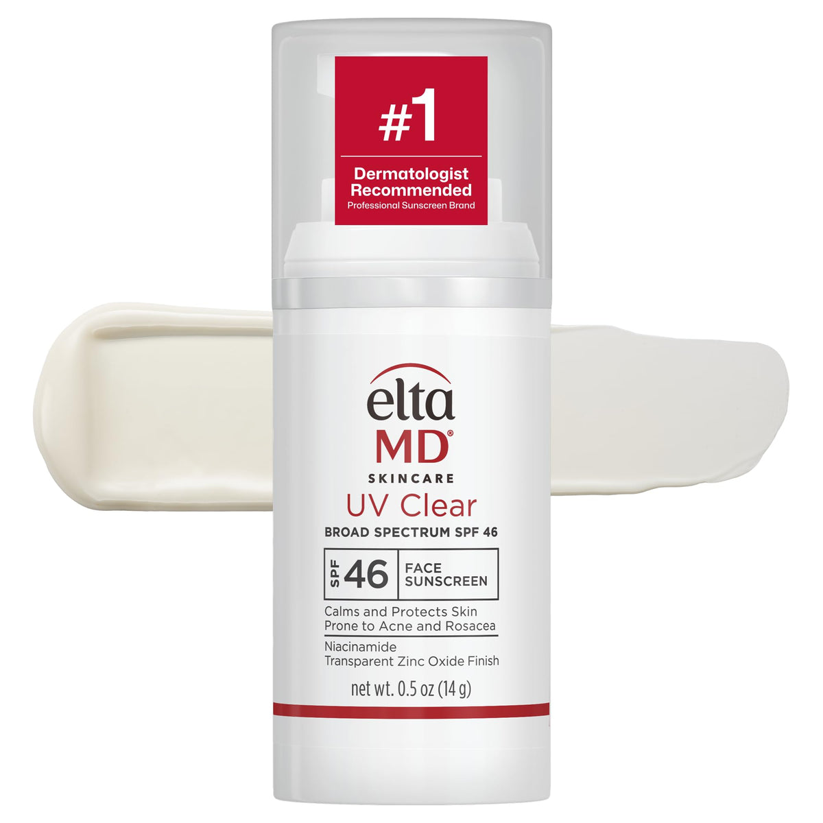 EltaMD UV Clear front pump bottle showing compact travel size and protection