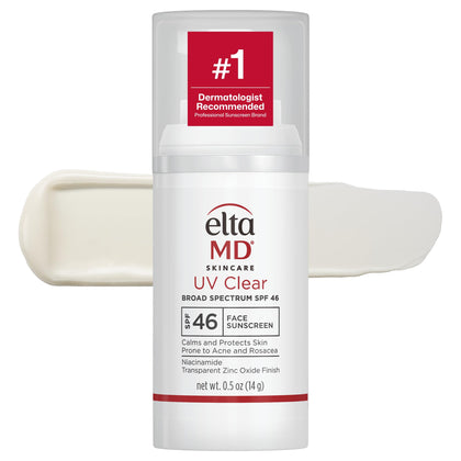 EltaMD UV Clear front pump bottle showing compact travel size and protection