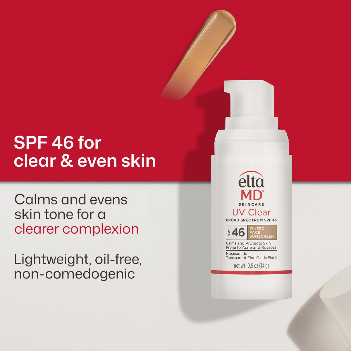 EltaMD tinted sunscreen swatch on skin blending without white cast