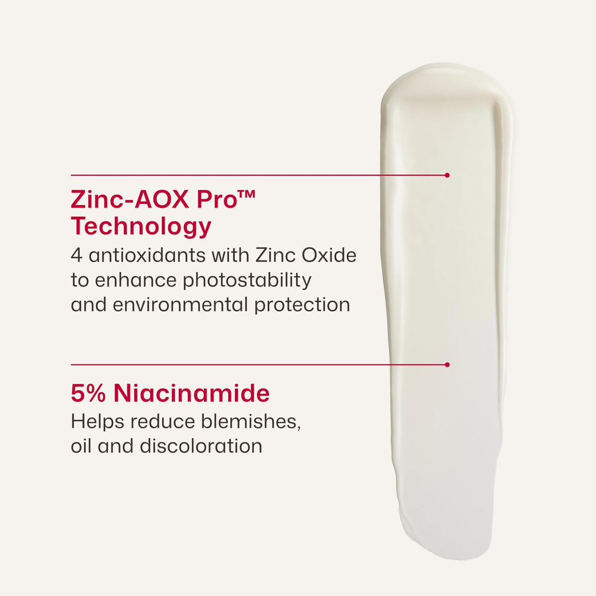 EltaMD tube label close-up highlighting Zinc-AOX Pro Technology benefits