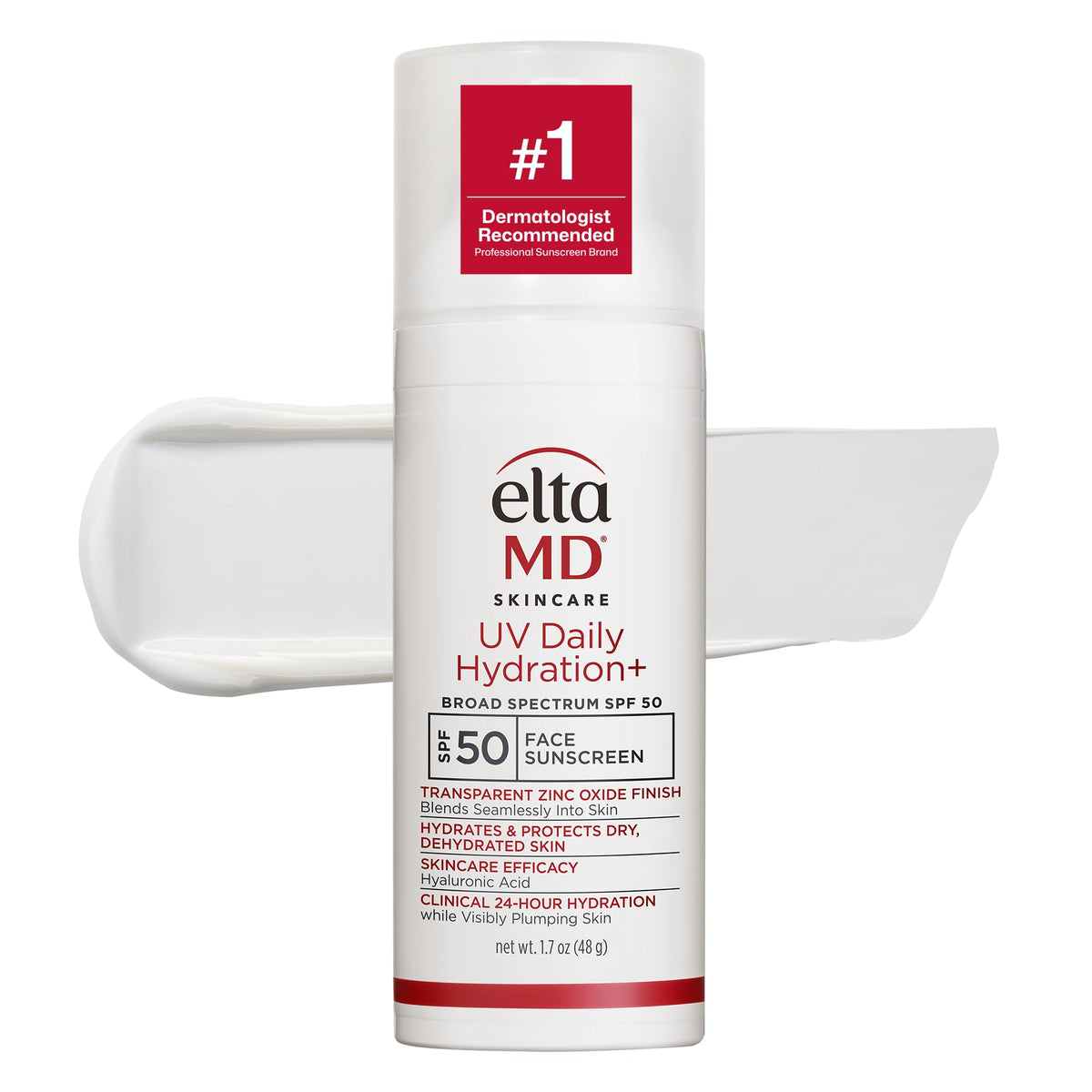 EltaMD front pump bottle showing product branding and easy dispensing benefit