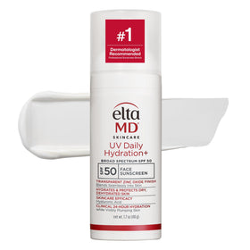 EltaMD front pump bottle showing product branding and easy dispensing benefit