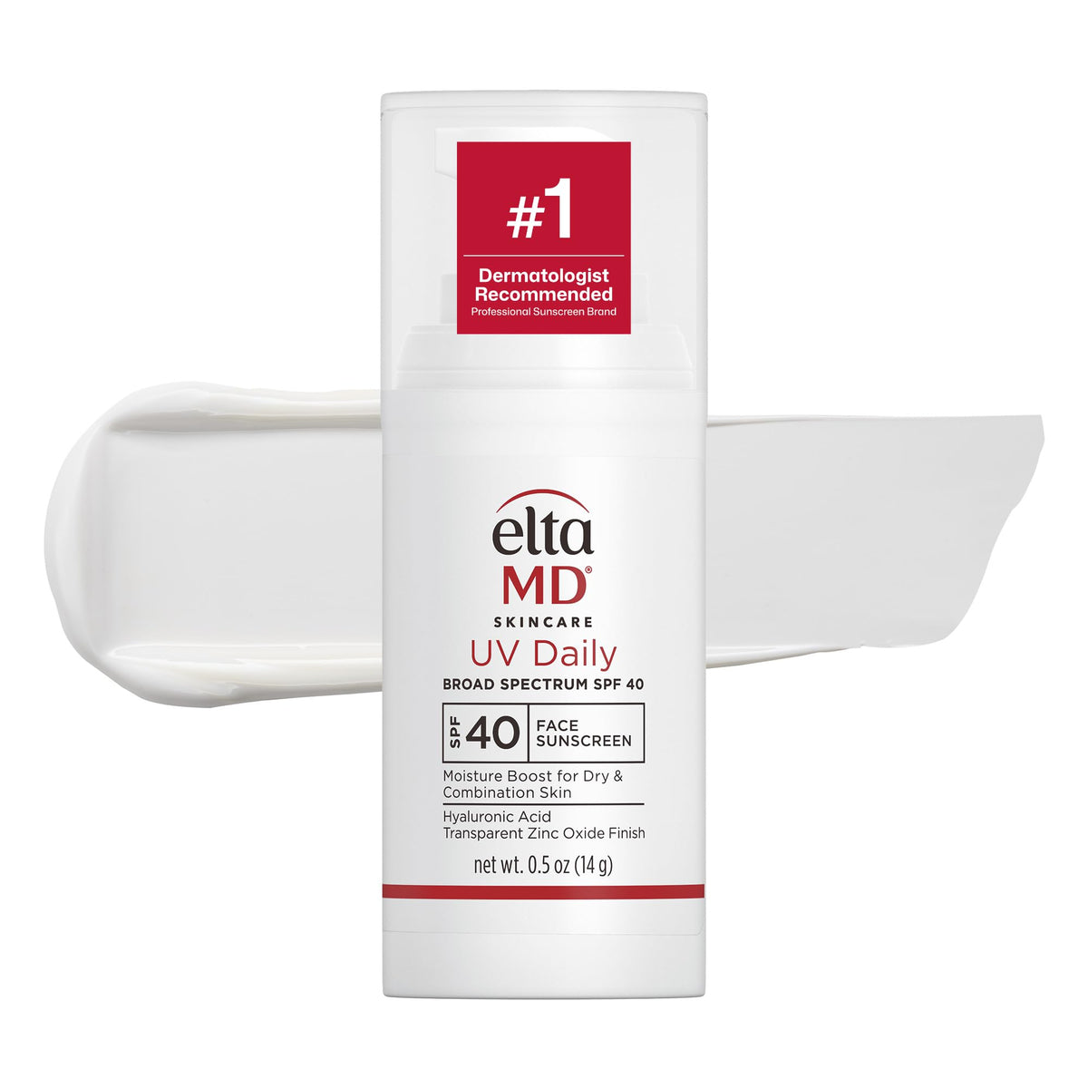 EltaMD front packaging showing SPF 40 and travel pump benefits