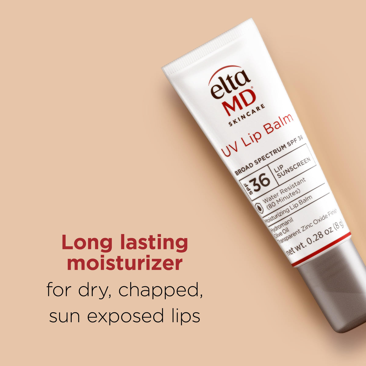 EltaMD exposed balm tip with cap removed for easy application on the go