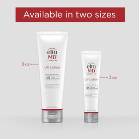 EltaMD UV Lotion label close-up showing zinc oxide and hyaluronic acid