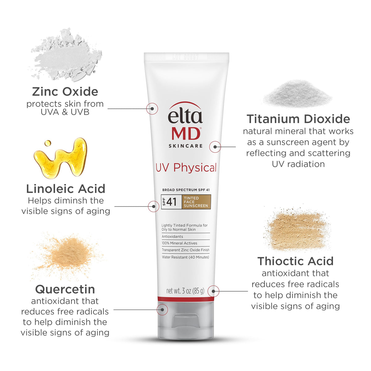 EltaMD tinted sunscreen swatched on skin showing coverage and matte benefit