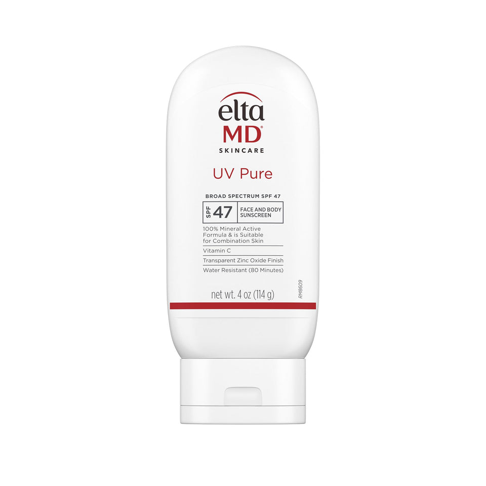 EltaMD UV Pure front packaging showing bottle and SPF 47 protection benefit