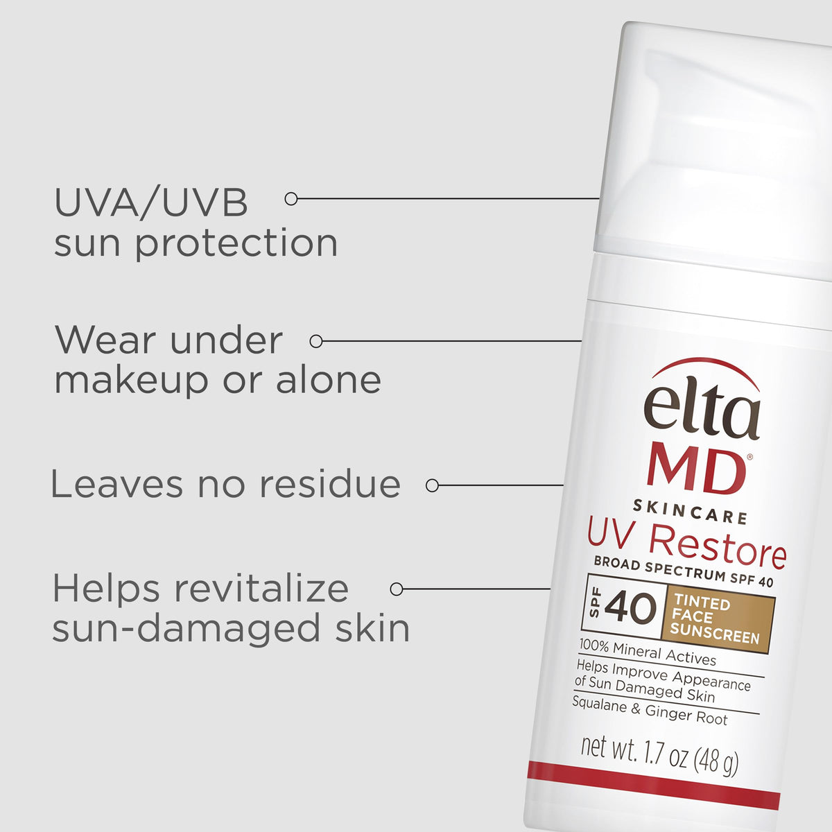 EltaMD UV Restore back label with ingredients and directions for clear product information
