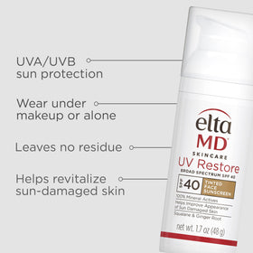 EltaMD UV Restore back label with ingredients and directions for clear product information