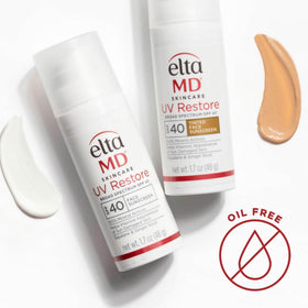 EltaMD UV Restore size comparison next to coin showing travel-friendly 1.7oz convenience