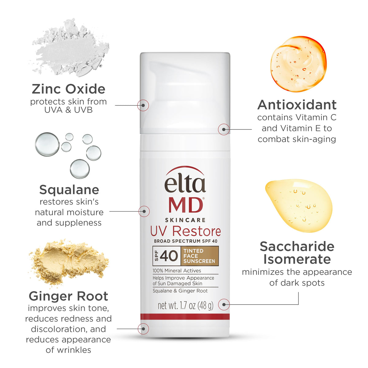 EltaMD UV Restore tint swatch on hand demonstrating immediate tone correction benefit