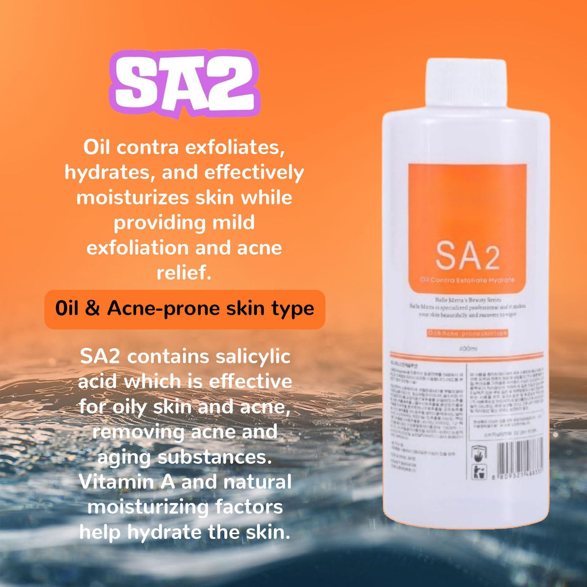 ELVENSTARS SA2 label close-up showing oil-control and deep-cleaning benefit