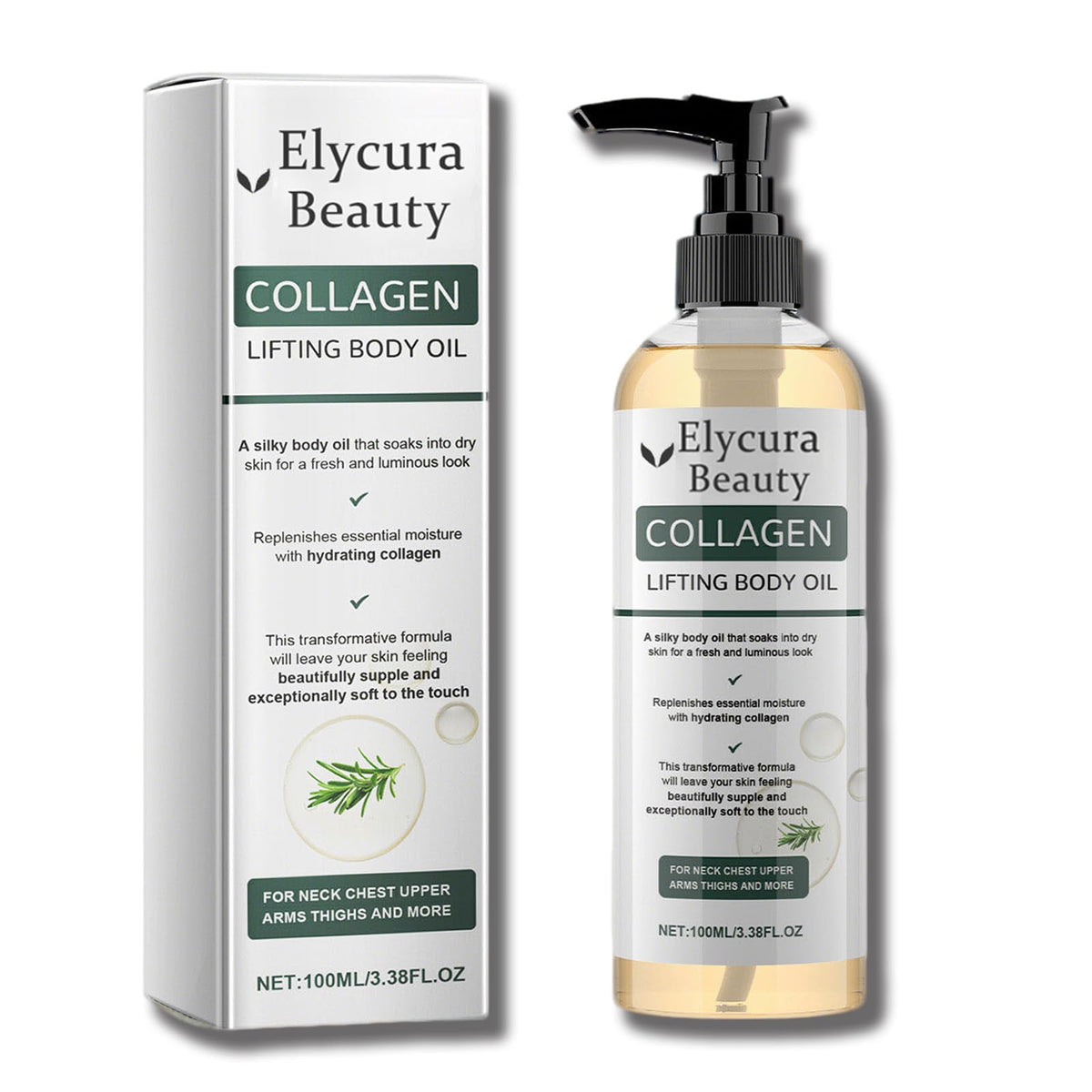 Elycura Beauty front packaging showing bottle and label, highlights ease of use