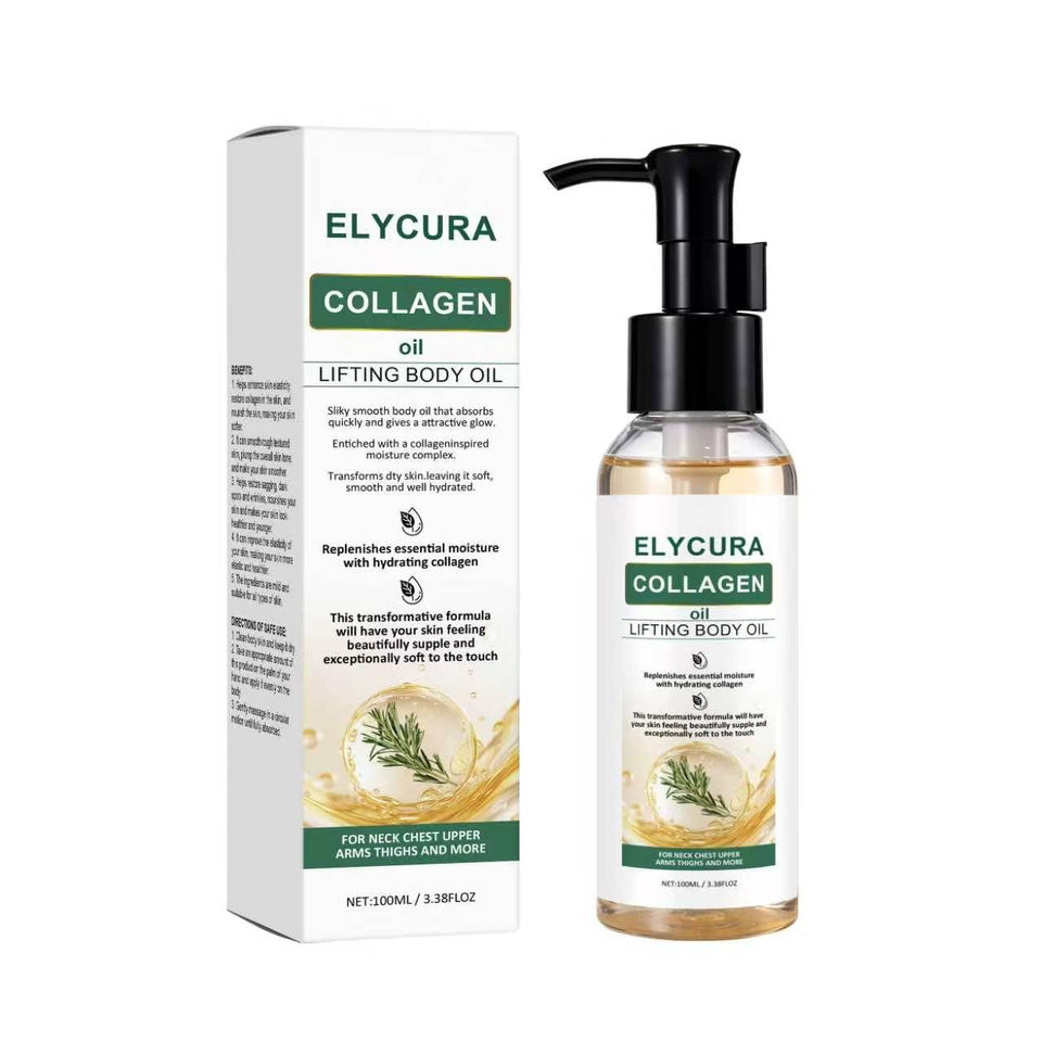 Elycura Collagen Oil front packaging showing bottle and label benefits