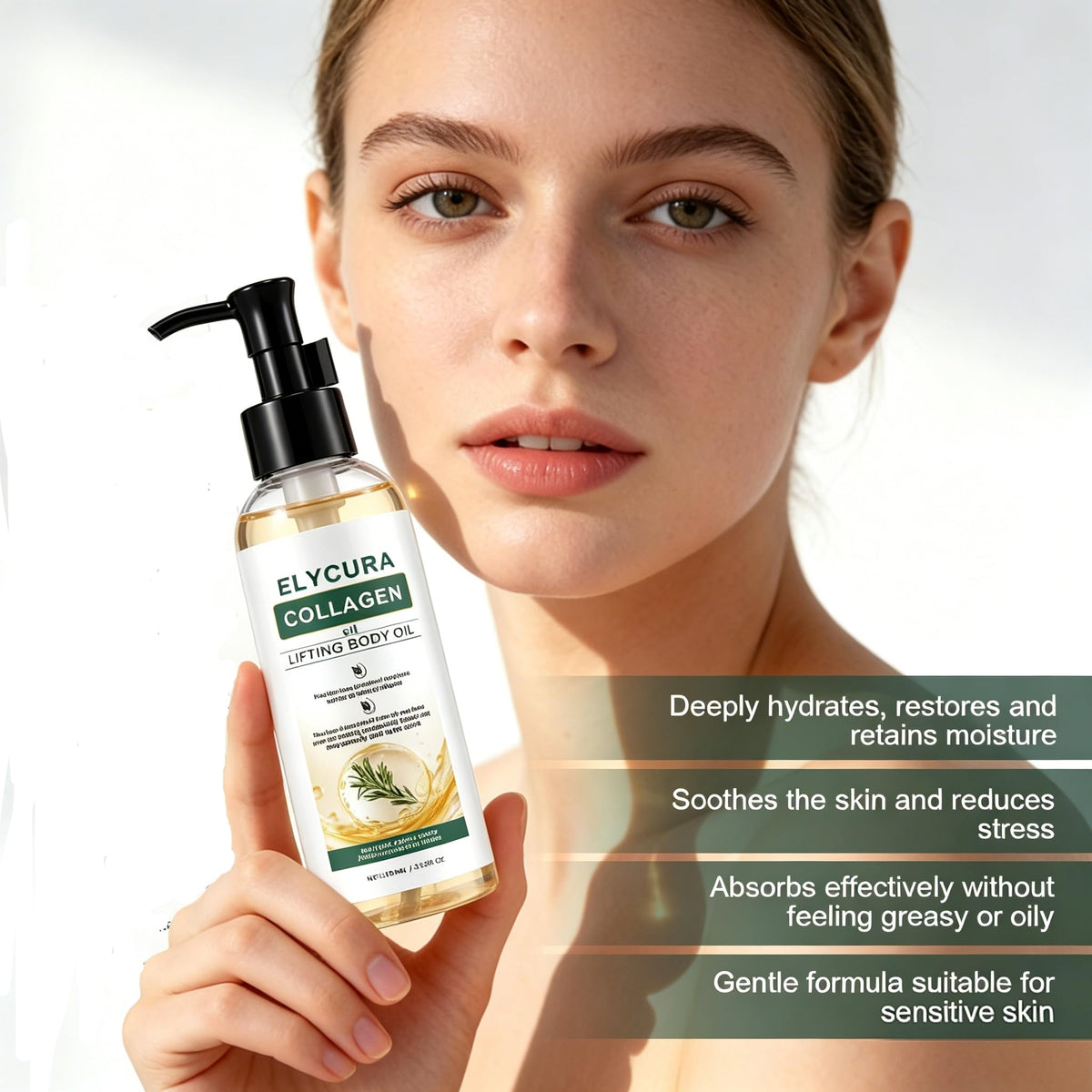Elycura Collagen Oil applied in shower to damp skin for quick hydration