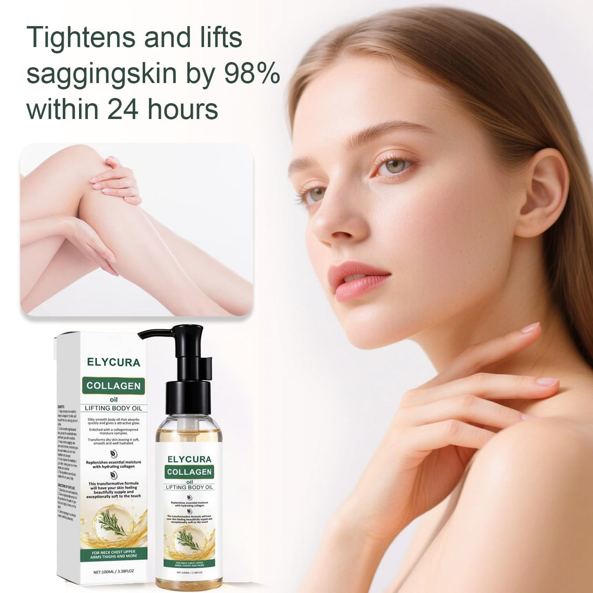 Elycura Collagen Oil displayed on bathroom shelf illustrating daily routine