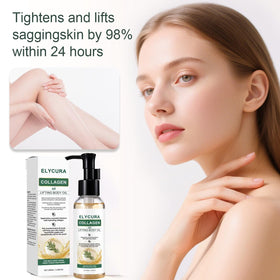 Elycura Collagen Oil displayed on bathroom shelf illustrating daily routine