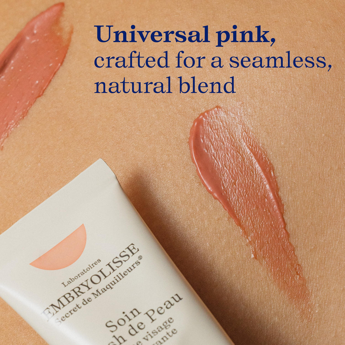 Embryolisse applied in hand demonstrating blendability and instant glow benefit