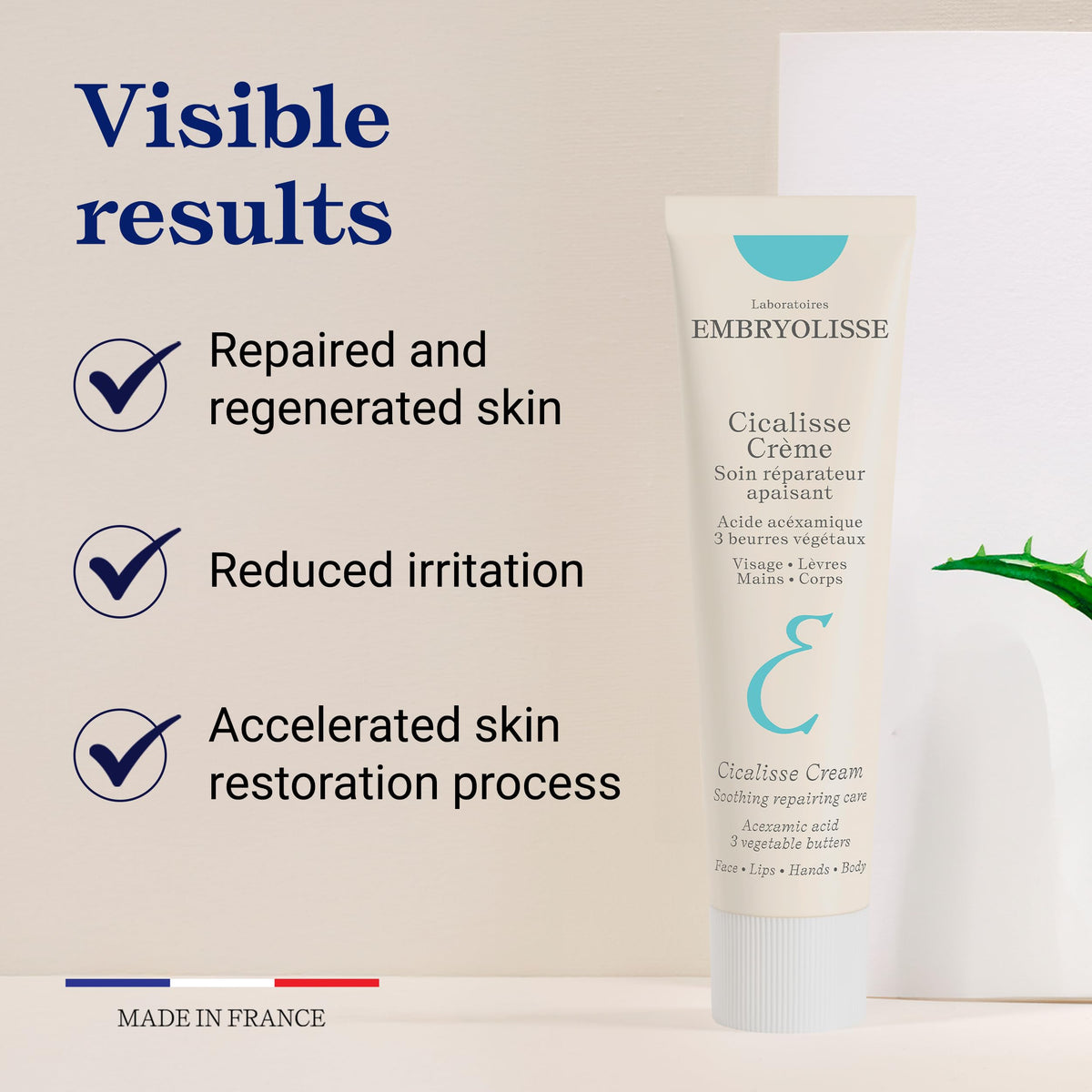 Embryolisse Cicalisse applied on hands illustrating quick soothing and deep hydration benefits
