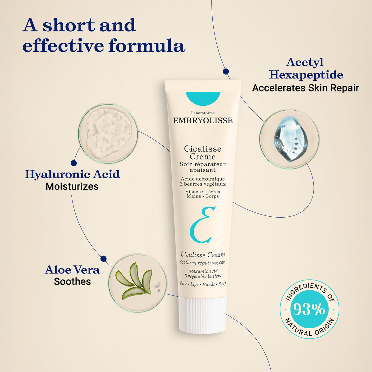 Embryolisse Cicalisse label and ingredients panel highlighting natural, vegan components and purpose