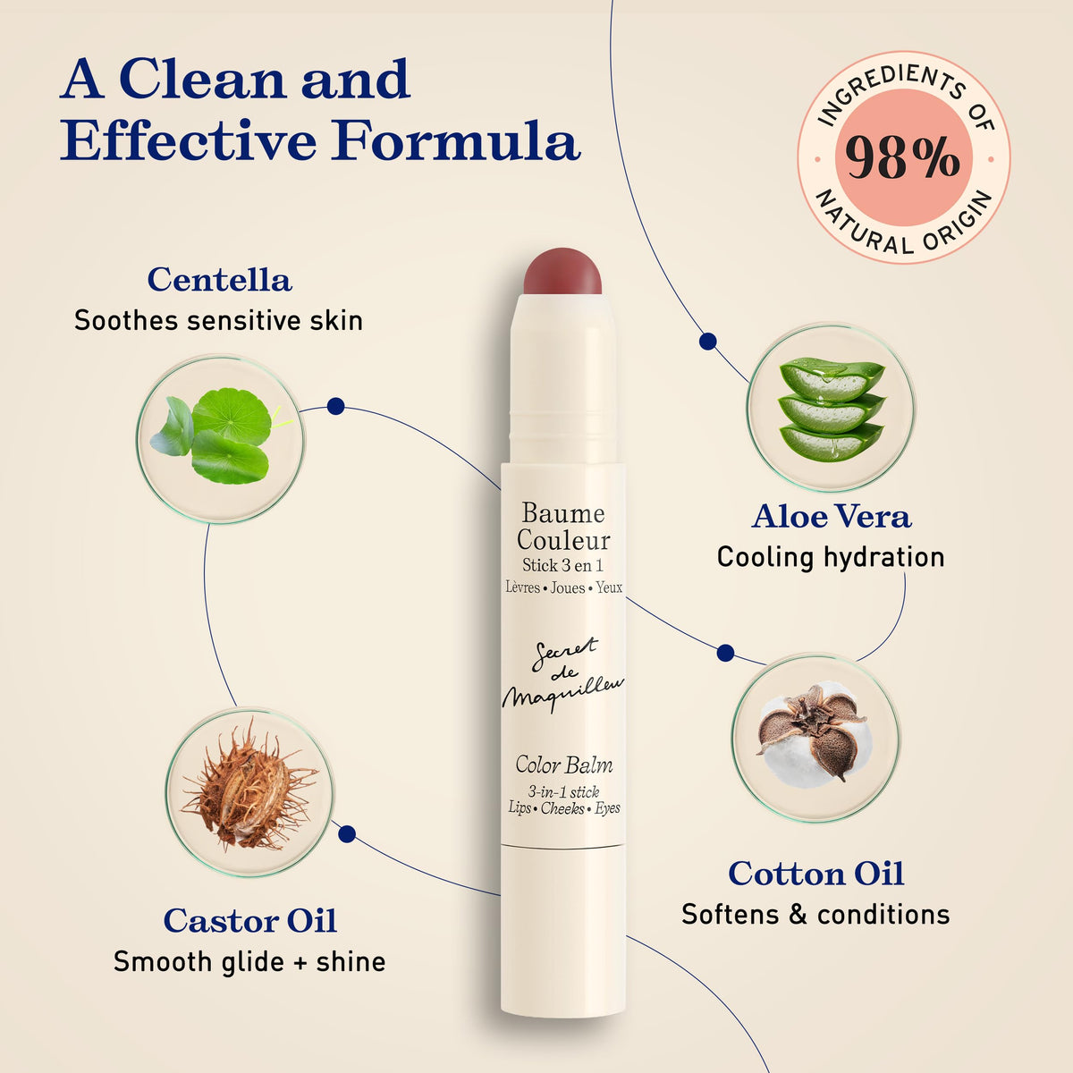 Embryolisse Color Balm on lips demonstrating moisturized tinted finish