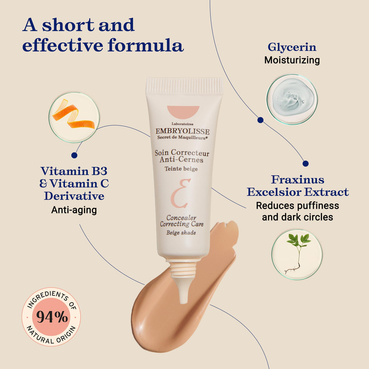 Embryolisse label close-up highlighting vitamins B3 and E benefits