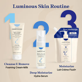 Embryolisse Fluid+ next to sunscreen illustrating travel-friendly size benefit