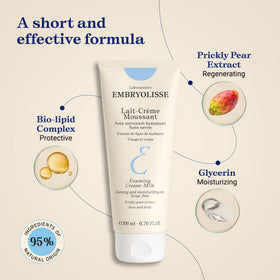 Embryolisse foam in hand demonstrating gentle lather and comfort