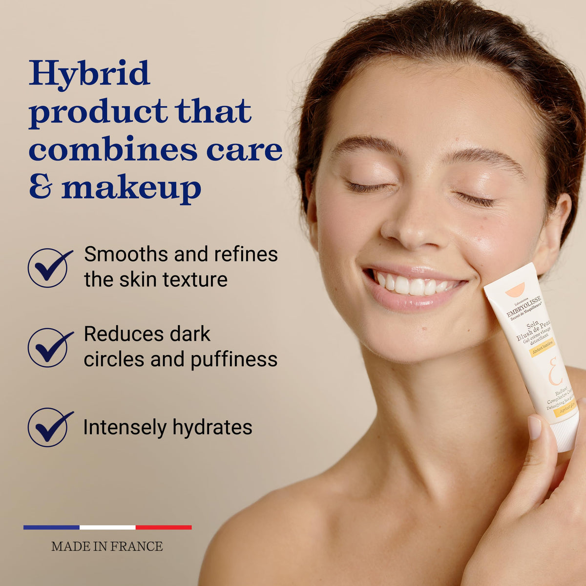 Embryolisse jar held in hand showing compact travel-friendly size benefit