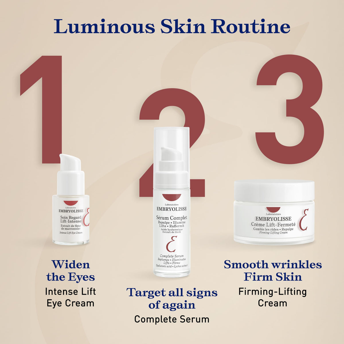 Embryolisse on a bathroom vanity illustrating daily routine and refreshed look