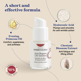 Embryolisse jar next to fingers to show compact travel size convenience