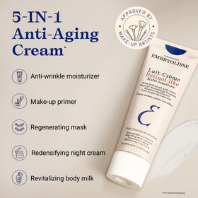 Embryolisse jar beside makeup items illustrating primer and smoothing benefit
