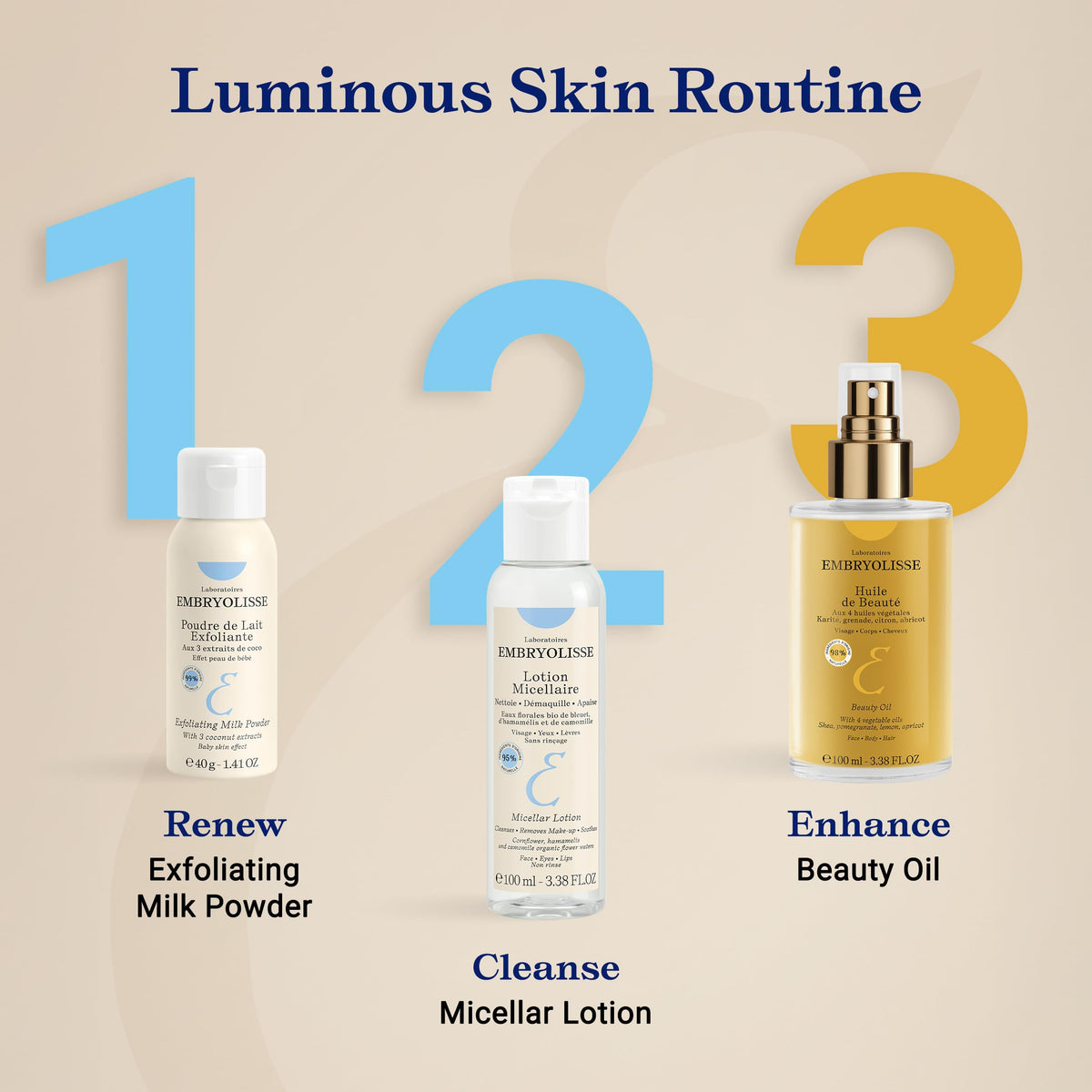 Embryolisse lifestyle bathroom styling placed near towel to highlight sustainable routine