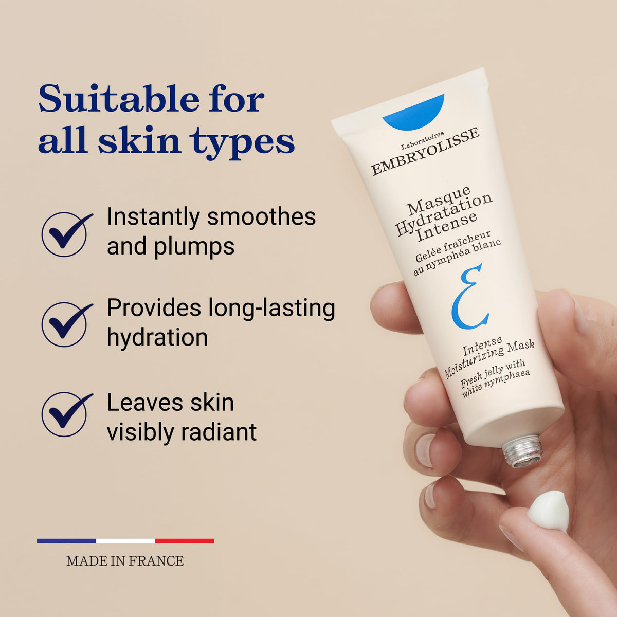 Embryolisse mask applied on skin delivering visible moisture boost