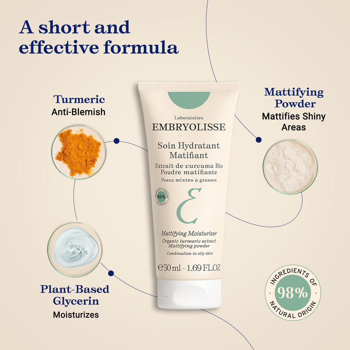 Embryolisse applying cream on cheek, mattifying effect visible