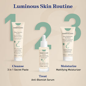 Embryolisse on bathroom shelf with towel, everyday routine benefit