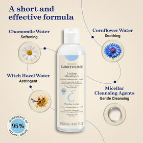 Embryolisse ingredients label highlighting floral waters and natural-origin claim
