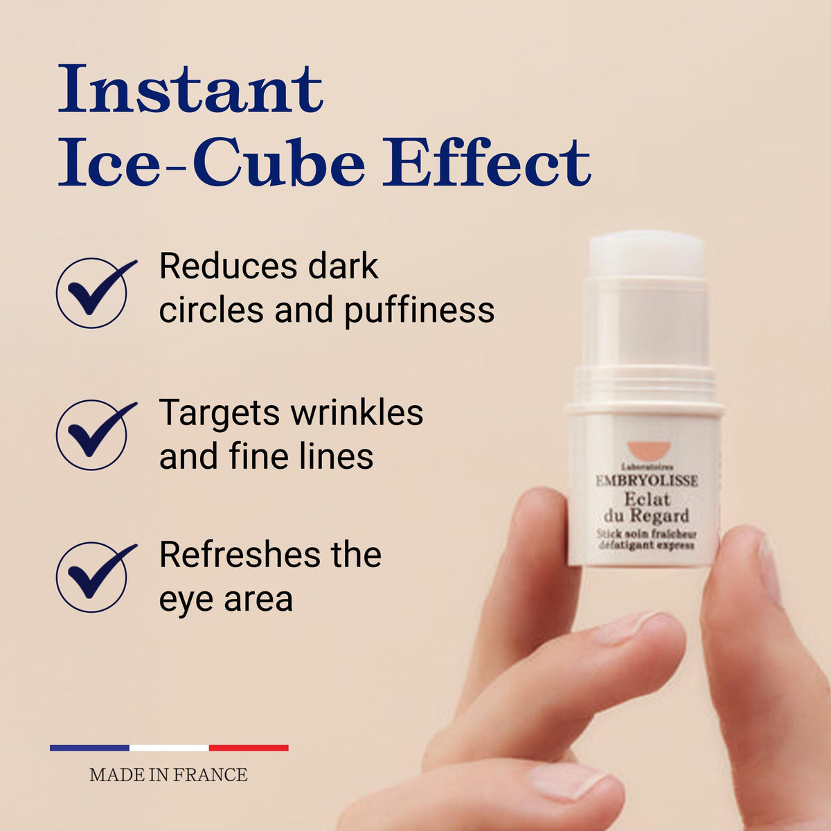 Embryolisse eye stick texture close-up illustrating creamy finish for easy blending