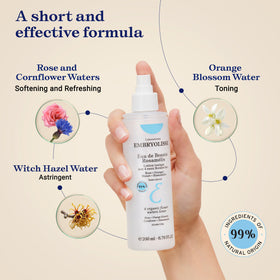 Display of rose, orange blossom, cornflower and hamamelis flowers used in Embryolisse