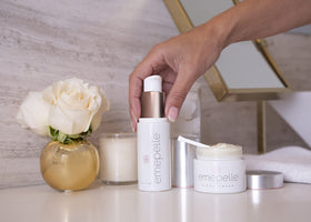 Emepelle jar on bathroom shelf suggesting easy integration into routines