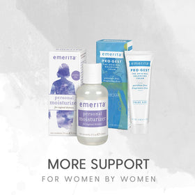 Emerita on bathroom shelf lifestyle shot showing portable size and daily routine benefit