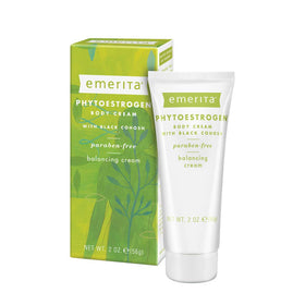 Emerita front tube view showing product branding and travel-friendly size benefit
